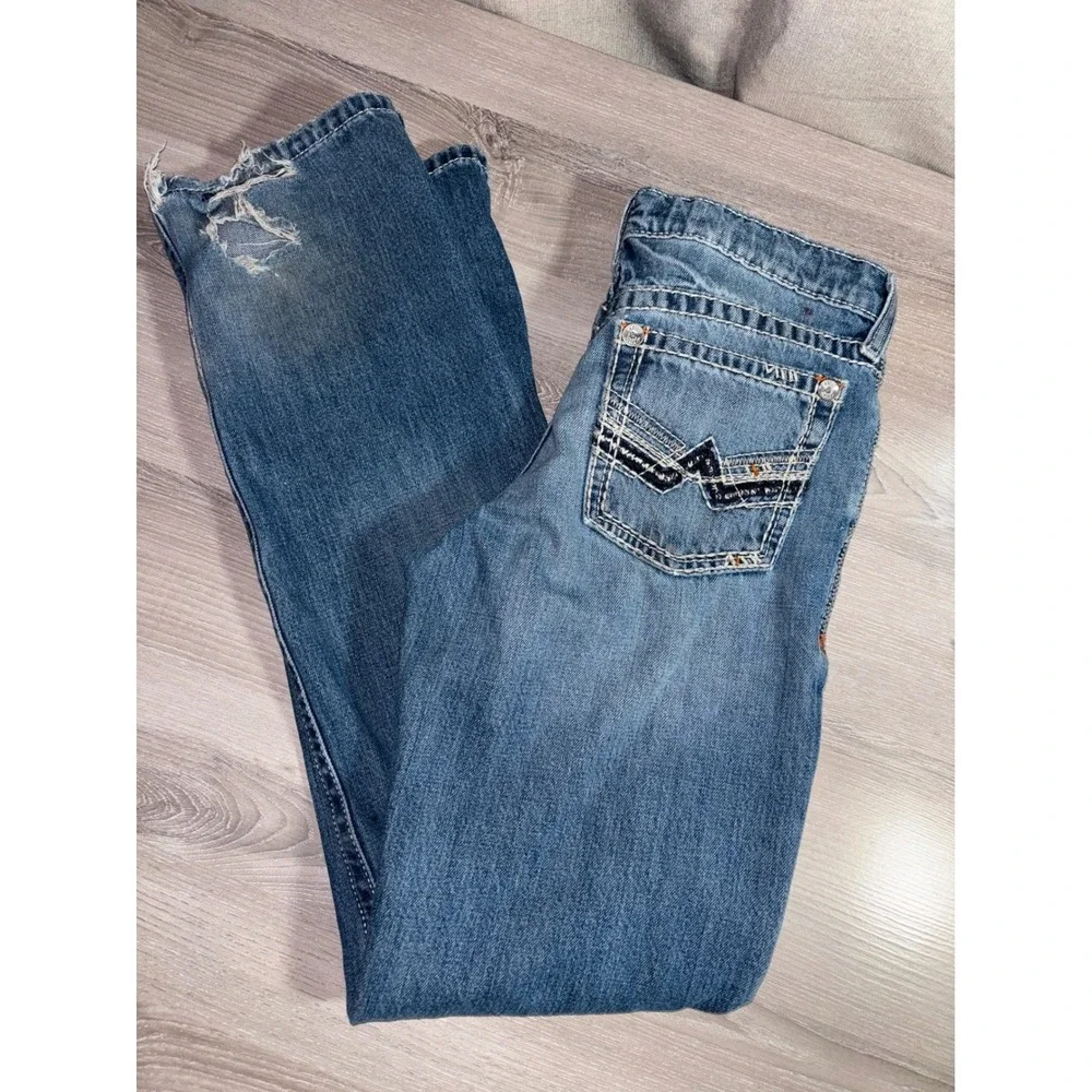 Ariat B5 Boys‎ Slim Jeans Size 16 Med Wash Distressed Western Denim Adjustable